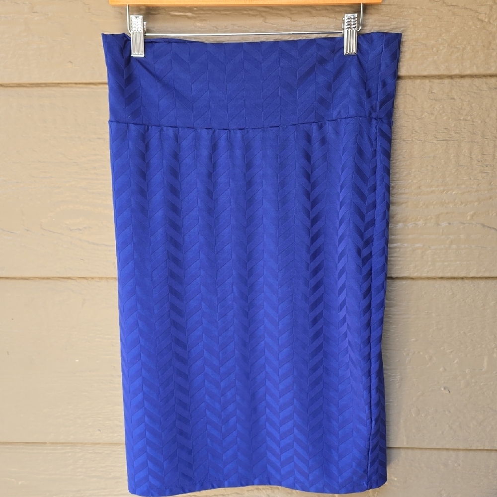 Lularoe Blue Chevron Textured Pencil Skirt Large